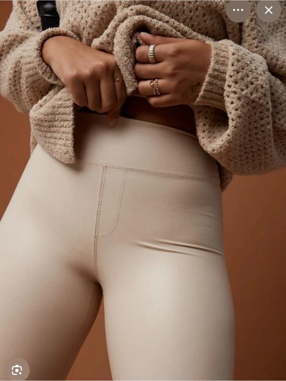 Offline by Aerie Faux Leather High-Waist Seam Detail Leggings in Light Beige